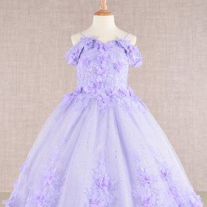 NEW LONG OFF SHOULDER BALL GOWN EMBROIDERED WITH FLORAL APPLIQUE FOR KIDS GK110
